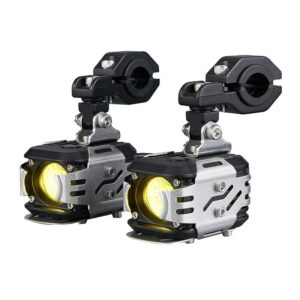 45W JDR Motorcycle Auxiliary Lights Powerful Illumination Delivering 45 watts of bright, focused light, these auxiliary lamps enhance visibility during night rides and off-road adventures, ensuring safer journeys in low-light conditions. Rugged Construction Built with a durable metal housing, cooling fins, and reinforced screws, the lights are engineered to withstand shocks, vibrations, and harsh environments. Adjustable Mounting Equipped with sturdy brackets and clamps, they can be easily attached to handlebars, crash bars, or other mounting points, with flexible angle adjustment for optimal beam positioning. Enhanced Safety The yellow beam cuts through fog, dust, and rain, improving clarity and reducing glare for both rider and oncoming traffic. Versatile Application Ideal for motorcycles, ATVs, and other adventure vehicles, these lights are perfect for touring, commuting, or off-road exploration.
