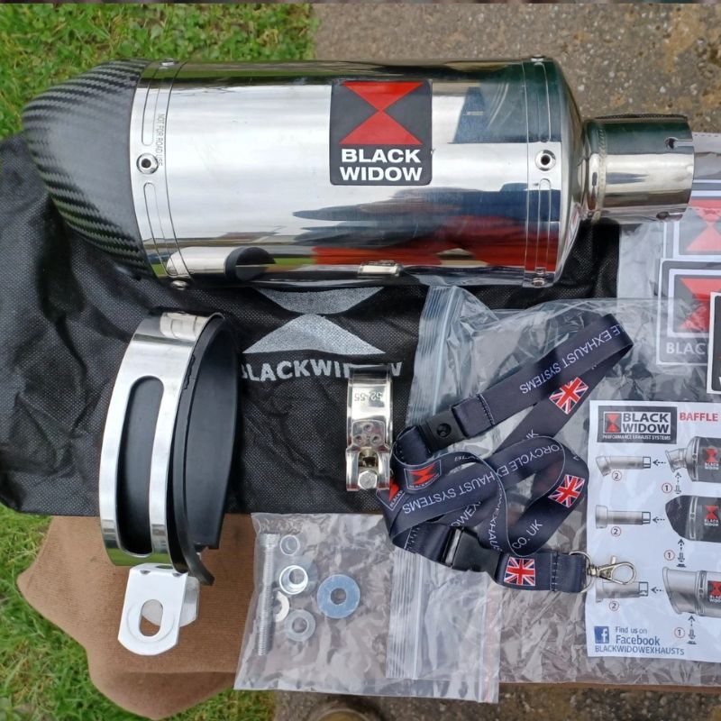 Black Widow Oval 200mm Stainless + Carbon Exhaust Silencer